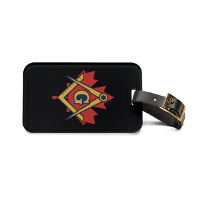 Master Mason Blue Lodge Canada Jurisdiction Luggage Tag - Maple Leaf Black Leather Strap - Bricks Masons