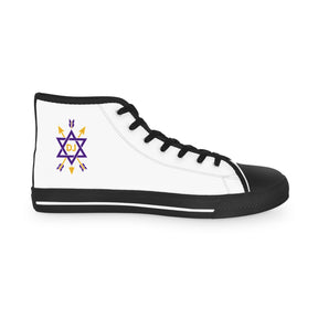 Order of the Secret Monitor Sneaker - High Top Black & White Gold & Purple Emblem - Bricks Masons