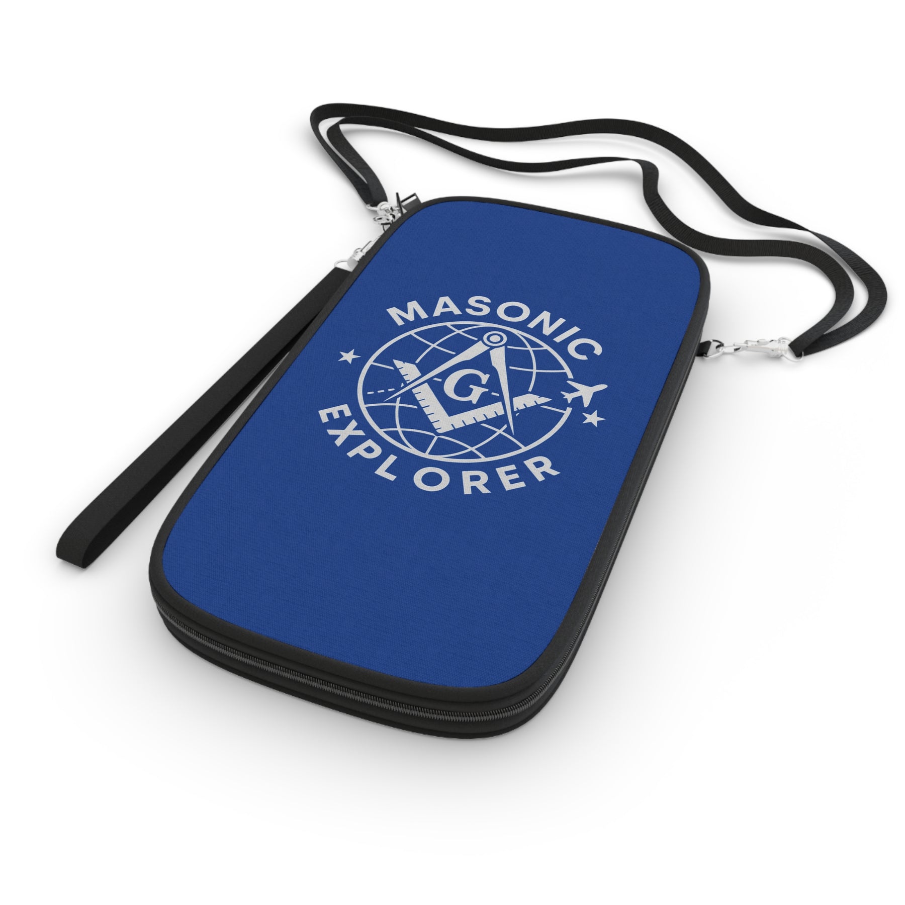 Master Mason Blue Lodge Passport Wallet - Blue Masonic Explorer With Shoulder & Wrist Strap - Bricks Masons