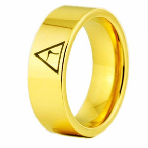 14th Degree Scottish Rite Ring - Gold Color Pipe Cut Tungsten Personalizable