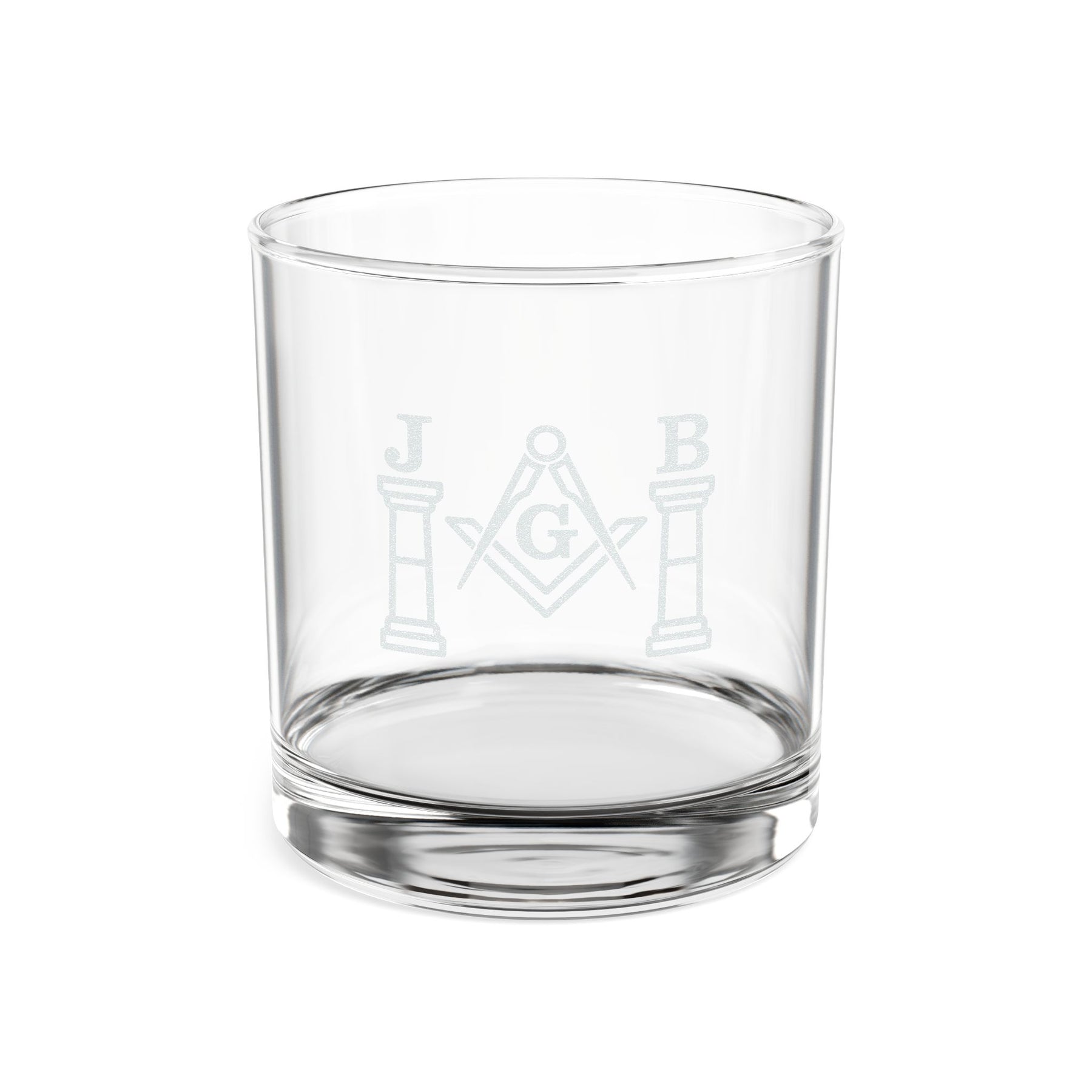 Master Mason Blue Lodge Whiskey Glass - Square & Compass G with J&B Pillars