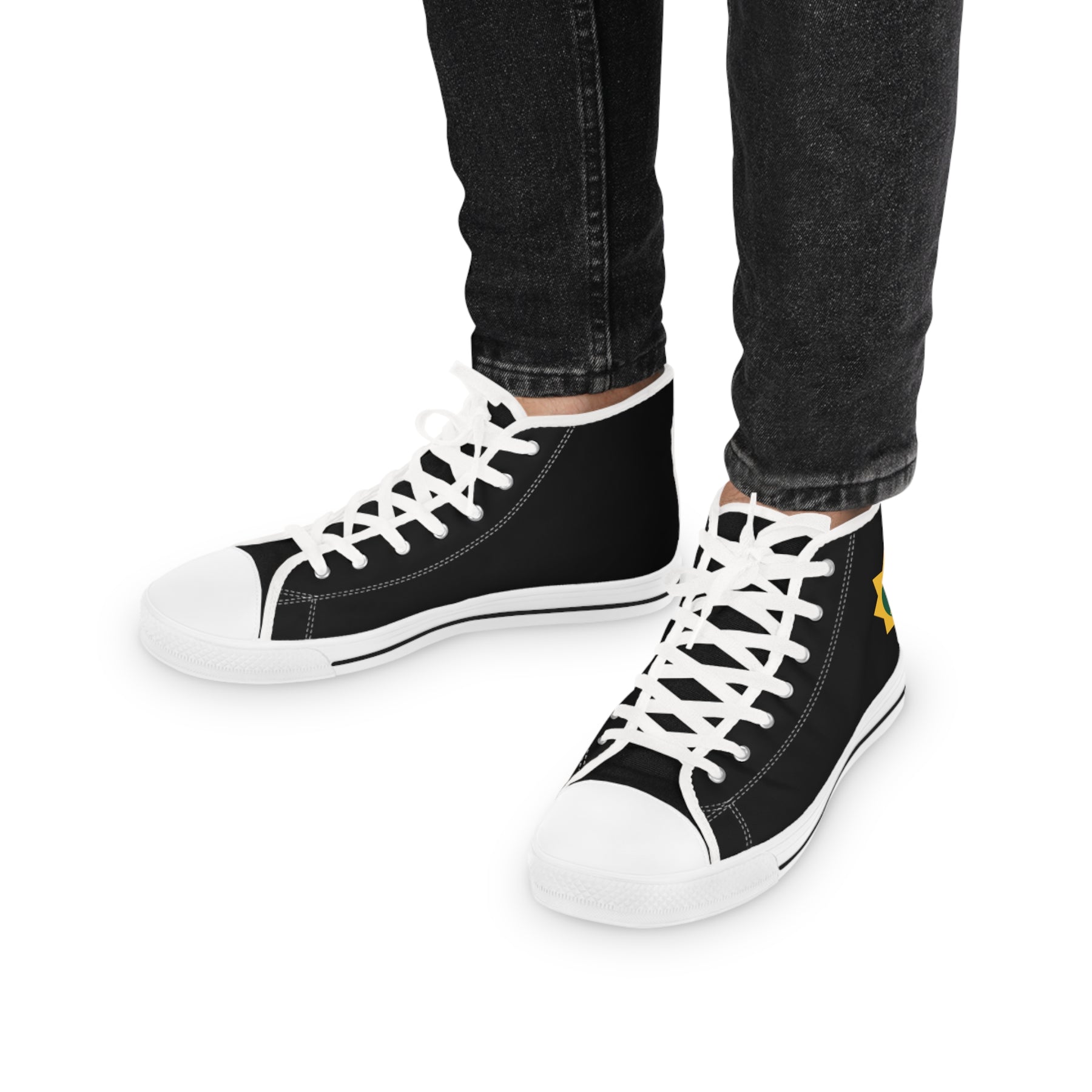 Red Cross of Babylone Sneaker - High Top Black & White Gold & Green Emblem - Bricks Masons