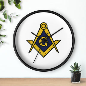 Master Mason Blue Lodge Clock - Wood Frame with Golden Square & Compass G - Bricks Masons