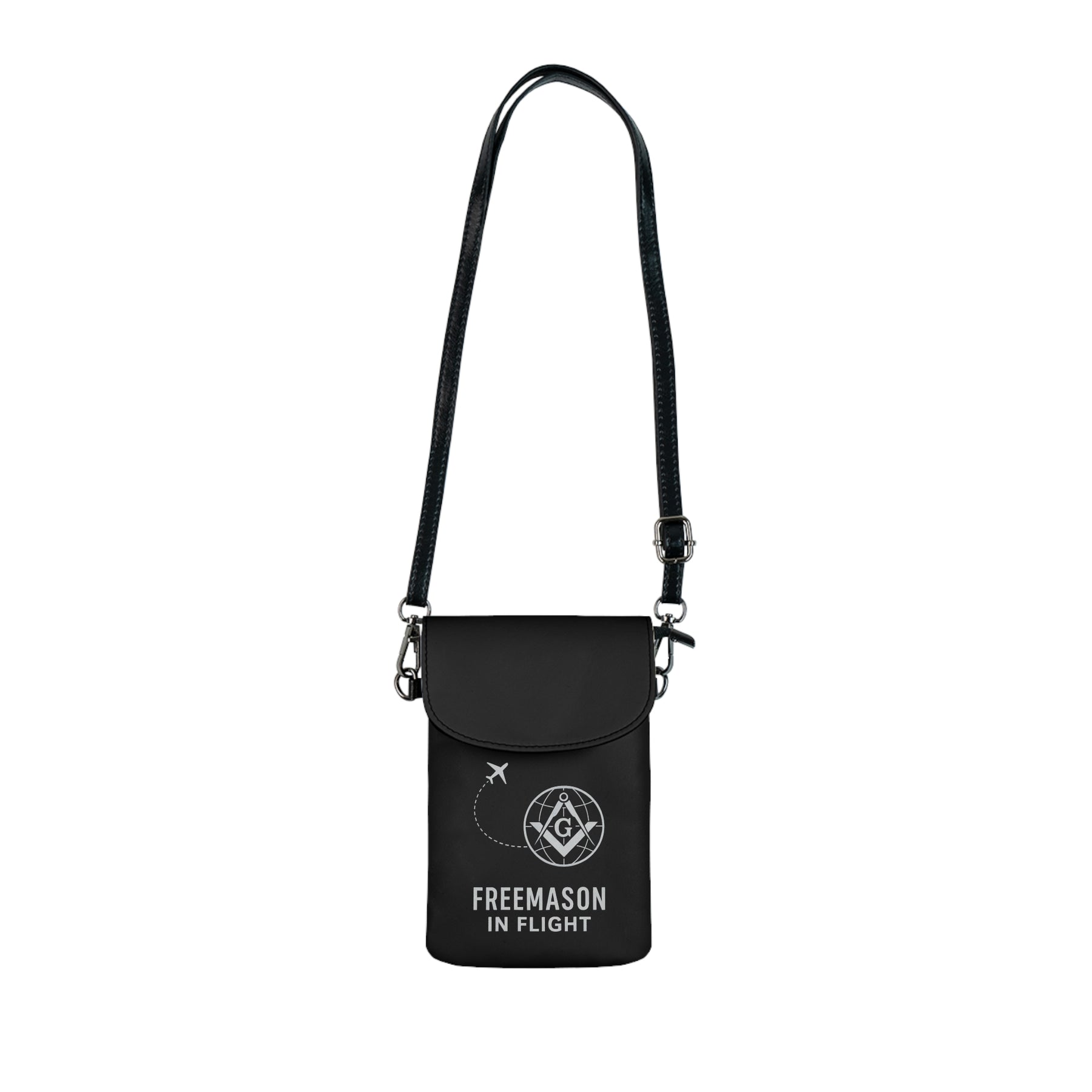 Master Mason Blue Lodge Cell Phone Wallet - Freemason In Flight Black Microfiber Leather - Bricks Masons