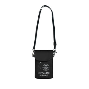 Master Mason Blue Lodge Cell Phone Wallet - Freemason In Flight Black Microfiber Leather - Bricks Masons