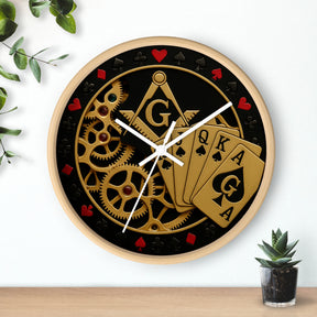 Master Mason Blue Lodge Clock - S&C G with Deck of Cards & Gear - Bricks Masons