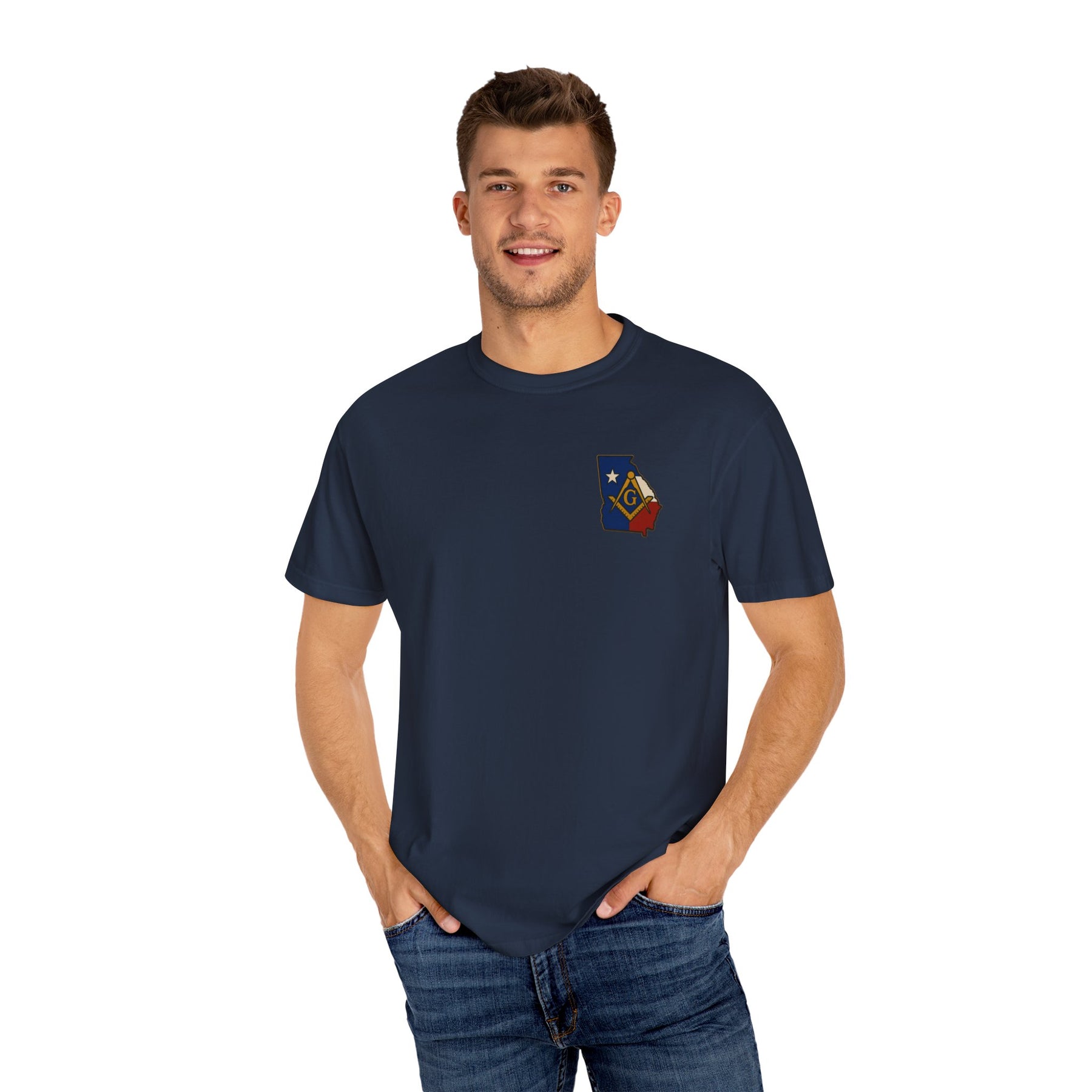 Master Mason Blue Lodge T-Shirt - Garment-Dyed Georgia Mason - Bricks Masons