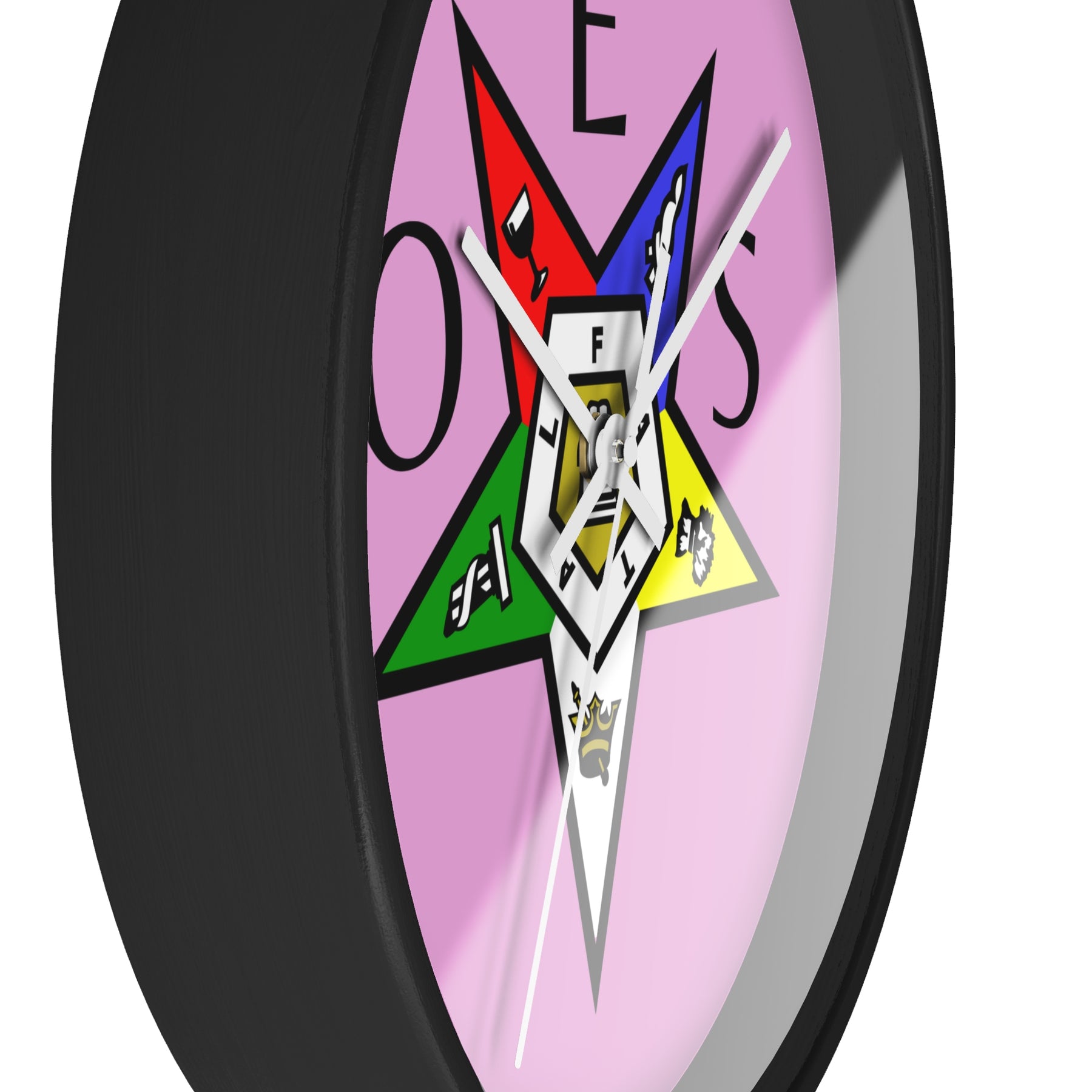 OES Clock - Colorful Emblem with OES Lettering on Pink Dial - Bricks Masons