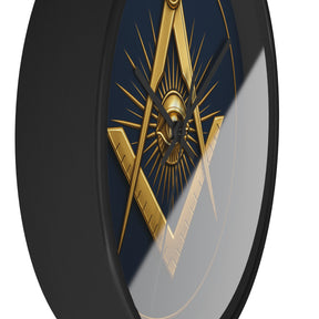 Master Mason Blue Lodge Clock - Wood Frame with Eye Square & Compass Symbol - Bricks Masons