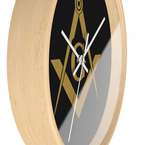 Master Mason Blue Lodge Clock - Shiny Golden S&C G on Black Dial - Bricks Masons