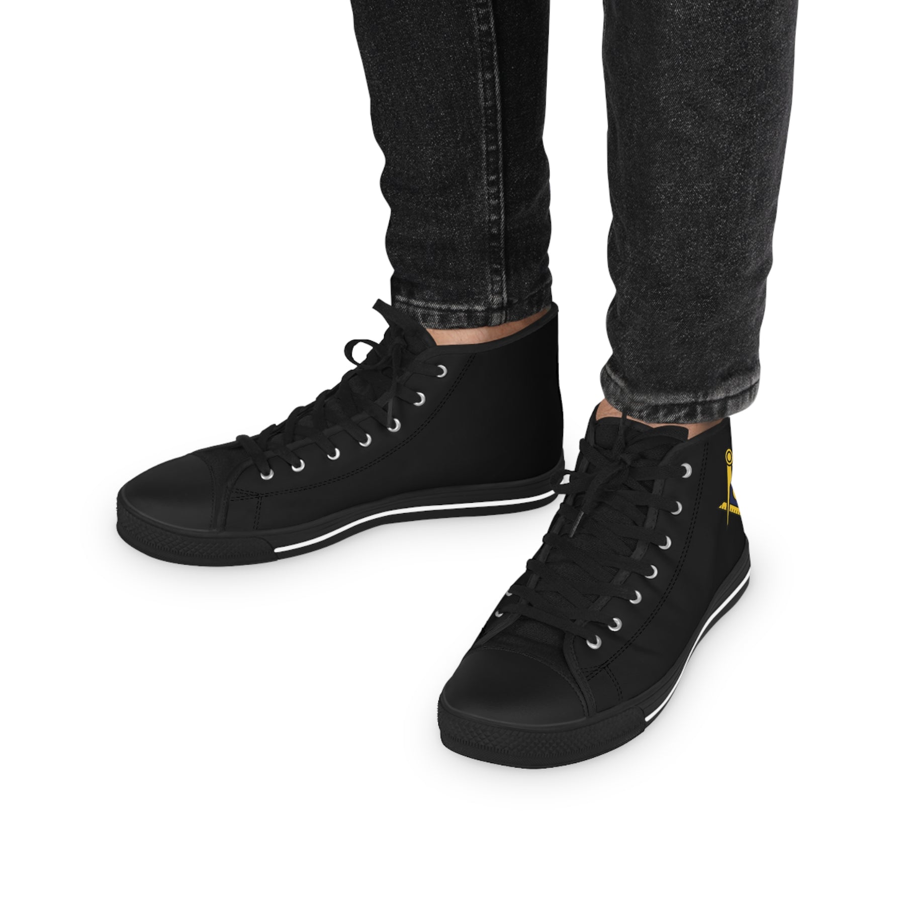 Master Mason Blue Lodge Sneaker - High Top Black & White Sole with Golden S&C G - Bricks Masons