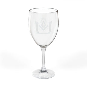Master Mason Blue Lodge Wine Glass - Square & Compass G with Twin Pillars & Radiant Light