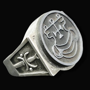 Demon Ring 2 Duke Agares 72 Demons Lesser Key of Solomon Goetia In Silver 2.2 cm x 1.8 cm 18 Gr Art 1780 - Bricks Masons