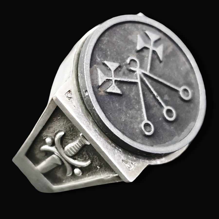 Demon Ring 5 President Marbas 72 Demons Lesser Key of Solomon Goetia In Silver 2.2 cm x 1.8 cm 18 Gr Art 1783 - Bricks Masons