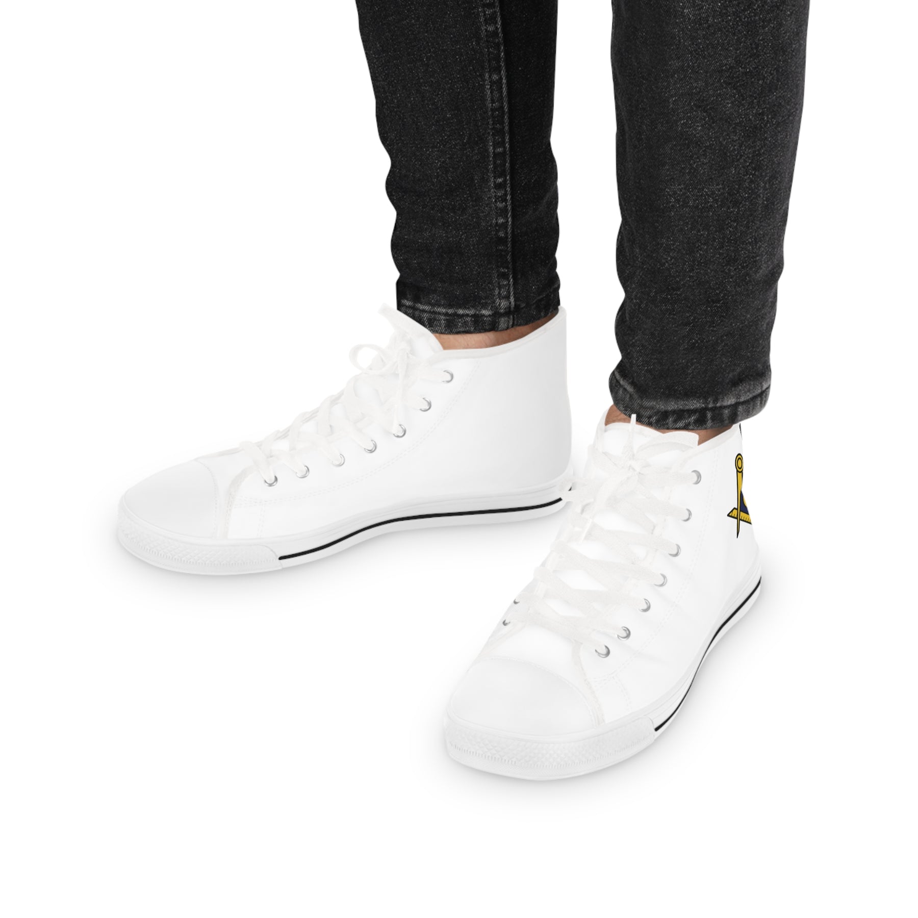 Master Mason Blue Lodge Sneaker - High Top Black & White Sole with Golden S&C G - Bricks Masons
