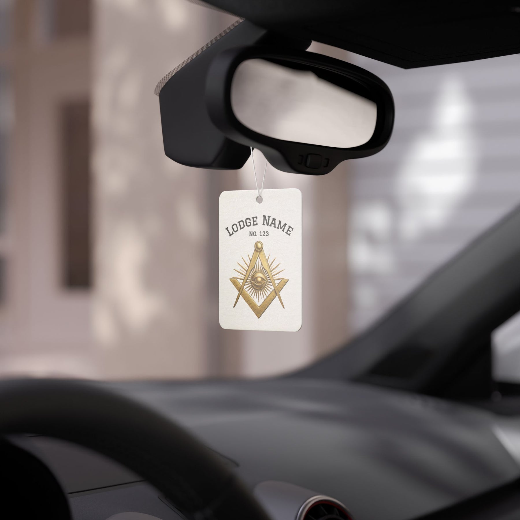 Master Mason Blue Lodge Car Air Freshener - Square Compass & Eye With Customization - Bricks Masons