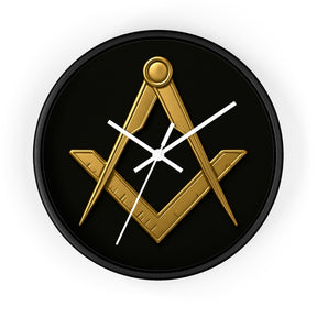 Master Mason Blue Lodge Clock - Classic Square & Compass on Wood Frame - Bricks Masons