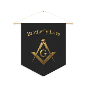 Master Mason Blue Lodge Pennant - Square & Compass G with Brotherly Love Motto - Bricks Masons
