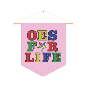 OES Pennant - OES for Life Pink Polyester Twill With Wooden Dowel - Bricks Masons