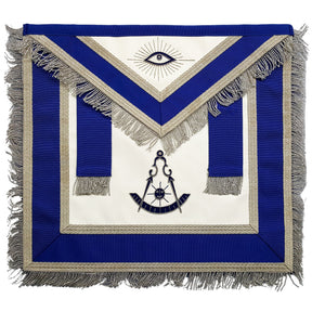 Past Master Blue Lodge Apron - Blue with Tabs & Silver Fringe