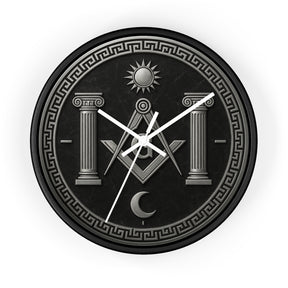 Master Mason Blue Lodge Clock - S&C with Pillars Sun & Moon on Wooden Frame - Bricks Masons