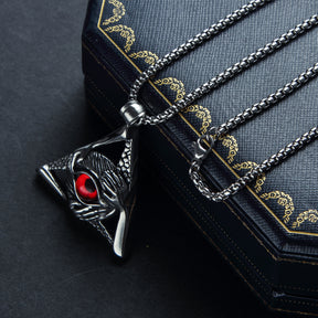 Eye Of Providence Necklace - Silver Stainless Steel Red All Seeing Eye Pendant - Bricks Masons