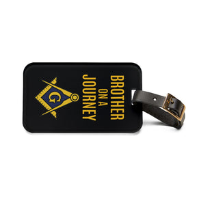 Master Mason Blue Lodge Luggage Tag - Brother On A Journey With Black Leather Strap - Bricks Masons