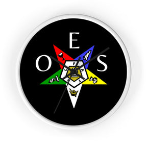 OES Clock - Colorful Star Emblem with OES Lettering on Wooden Frame - Bricks Masons