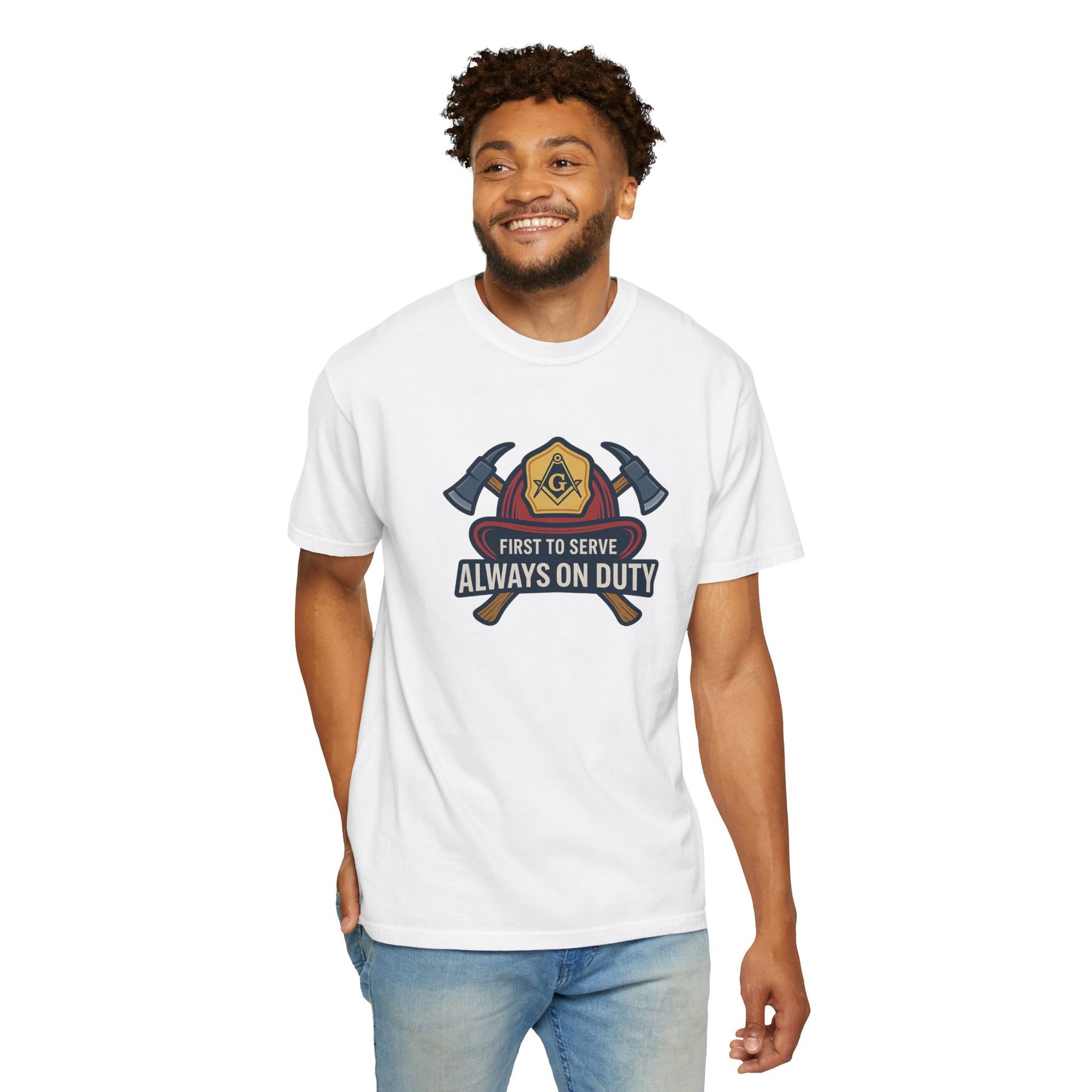 Master Mason Blue Lodge T-Shirt - Garment-Dyed Firefighter Tee - Bricks Masons
