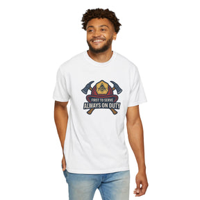 Master Mason Blue Lodge T-Shirt - Garment-Dyed Firefighter Tee - Bricks Masons
