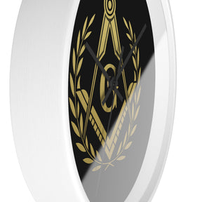 Master Mason Blue Lodge Clock - Wreath with Square & Compass G in Wooden Frame - Bricks Masons