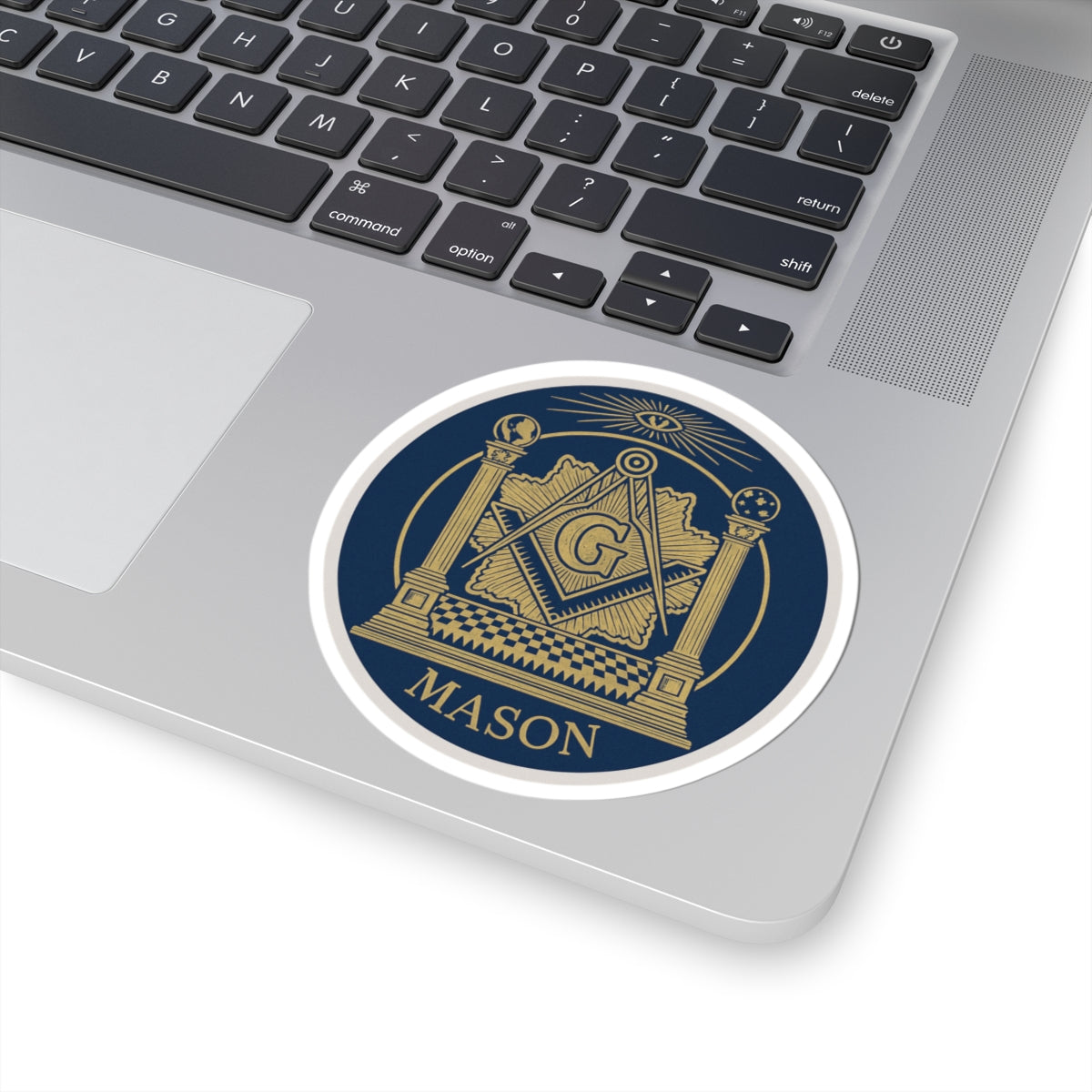 Master Mason Blue Lodge Sticker Decal - Kiss-Cut Blue & Gold With Pillars - Bricks Masons