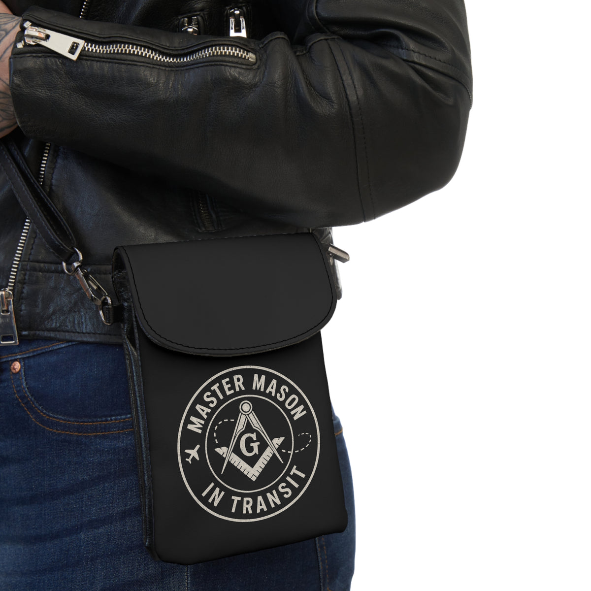 Master Mason Blue Lodge Cell Phone Wallet - Mason In Transit Black Microfiber Leather - Bricks Masons