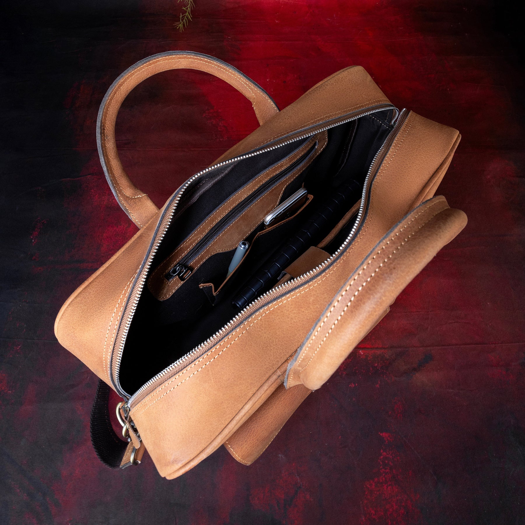 32nd Degree Scottish Rite Briefcase - Wings Down Brown Leather - Bricks Masons