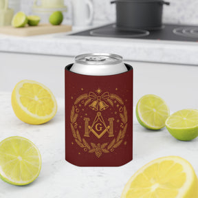 Master Mason Blue Lodge Can Cooler - Christmas Square & Compass G with Pillars - Bricks Masons