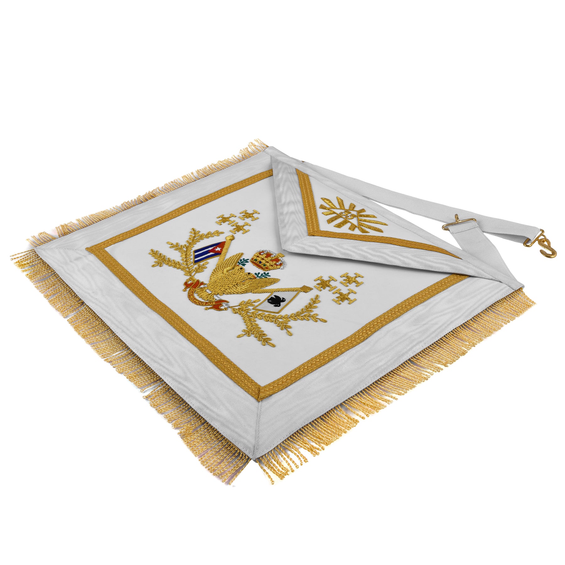 33rd Degree Scottish Rite Apron - Hand Embroidery Gold Bullion Wings Up ALL COUNTRIES FLAGS - Bricks Masons