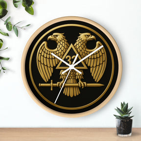 32nd Degree Scottish Rite Clock - Double Headed Eagle Emblem on Wood Frame - Bricks Masons