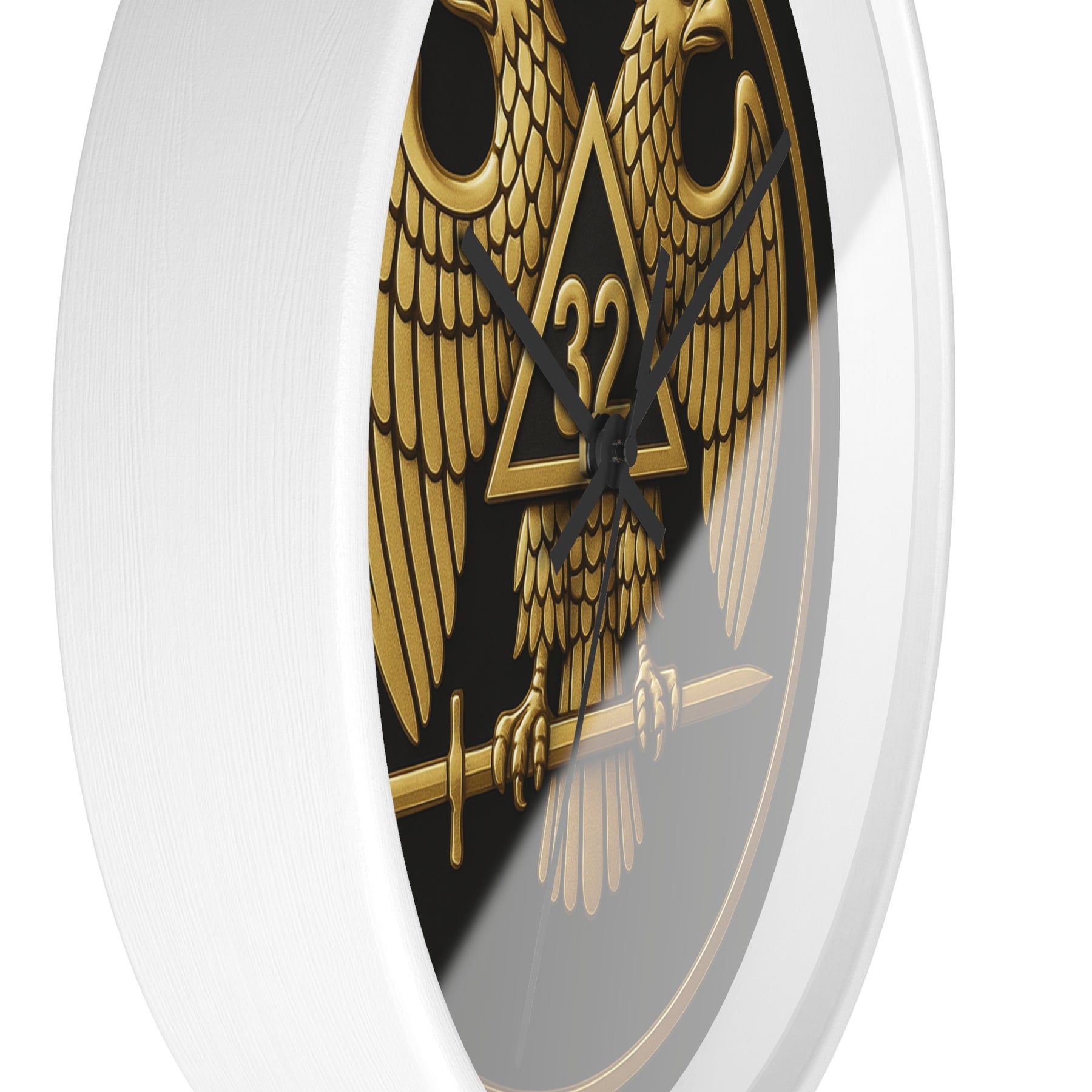 32nd Degree Scottish Rite Clock - Double Headed Eagle Emblem on Wood Frame - Bricks Masons