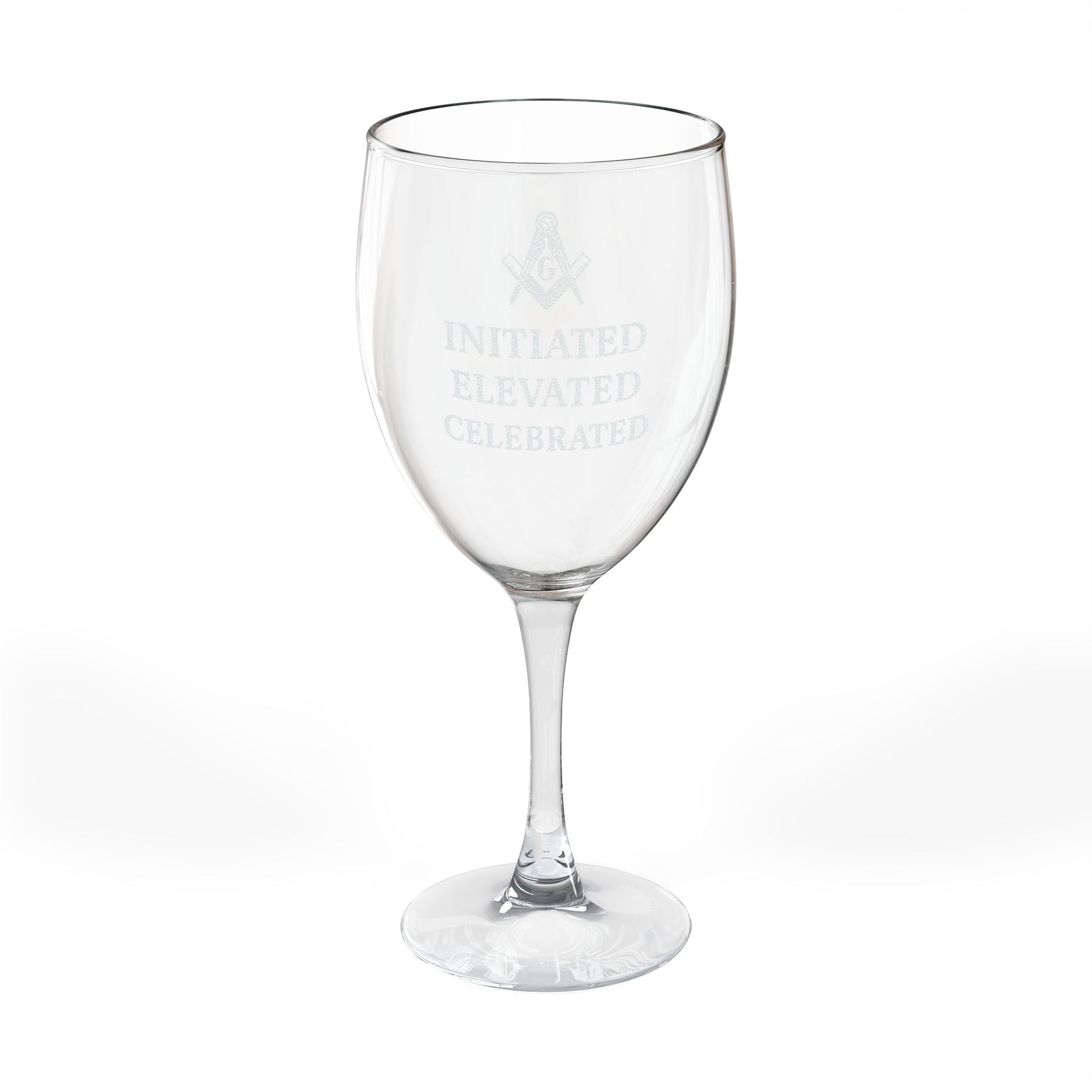Master Mason Blue Lodge Wine Glass - Square & Compass G Initiated Elevated Celebrated - Bricks Masons