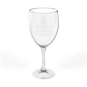 Master Mason Blue Lodge Wine Glass - Square & Compass G Initiated Elevated Celebrated - Bricks Masons