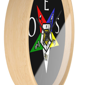 OES Clock - Colorful Star Emblem with OES Lettering on Wooden Frame - Bricks Masons