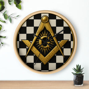 Master Mason Blue Lodge Clock - G and Square & Compass Checkered Dial - Bricks Masons