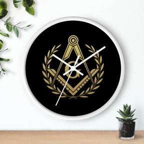 Master Mason Blue Lodge Clock - Wreath with Square & Compass G in Wooden Frame - Bricks Masons
