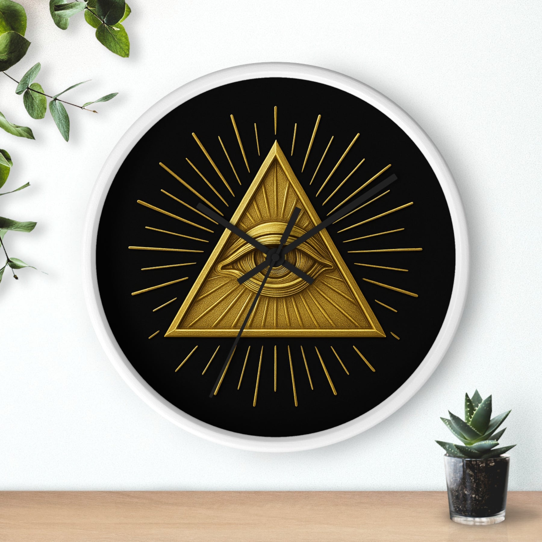 Eye of Providence Clock - Sacred Triangle Eye Emblem on Wooden Frame - Bricks Masons