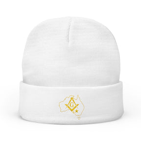 Master Mason Blue Lodge Australia Jurisdiction Beanie - Knit Embroidery Australia Mason Map - Bricks Masons