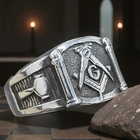 Masonic Ring Column Plumb Line Silver Masonry Art 46 - Bricks Masons