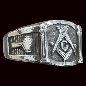 Masonic Ring Column Plumb Line Silver Masonry Art 46 - Bricks Masons