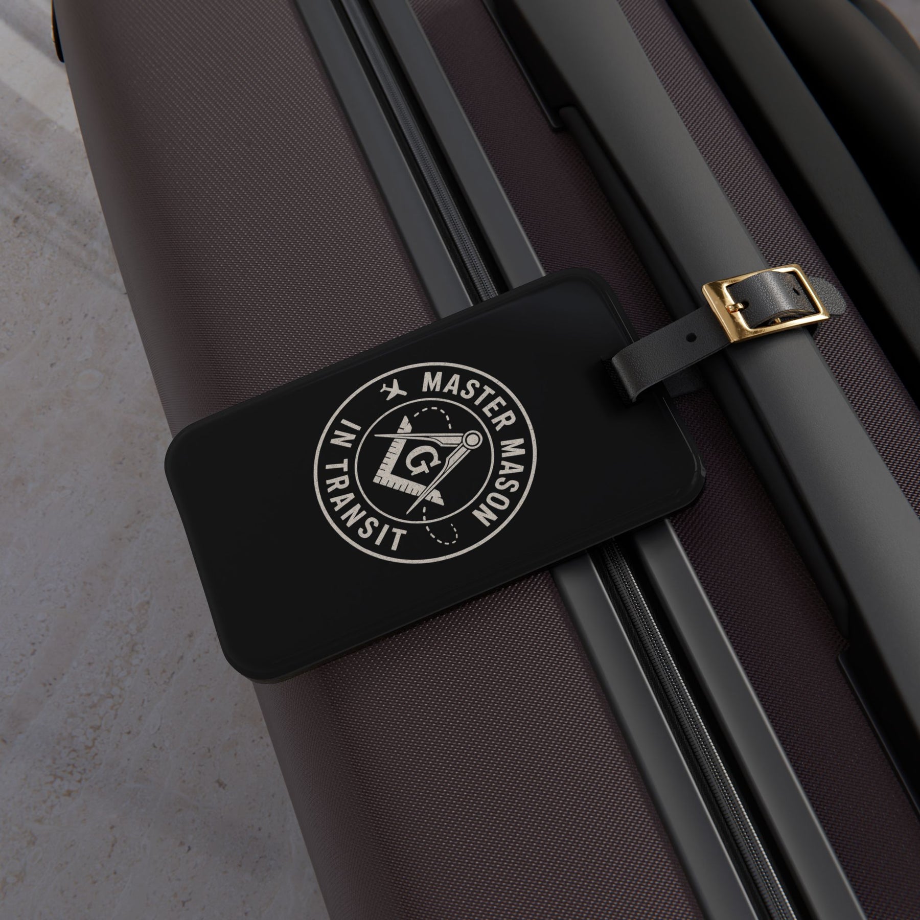 Master Mason Blue Lodge Luggage Tag - Mason in Transit Black Leather Strap - Bricks Masons