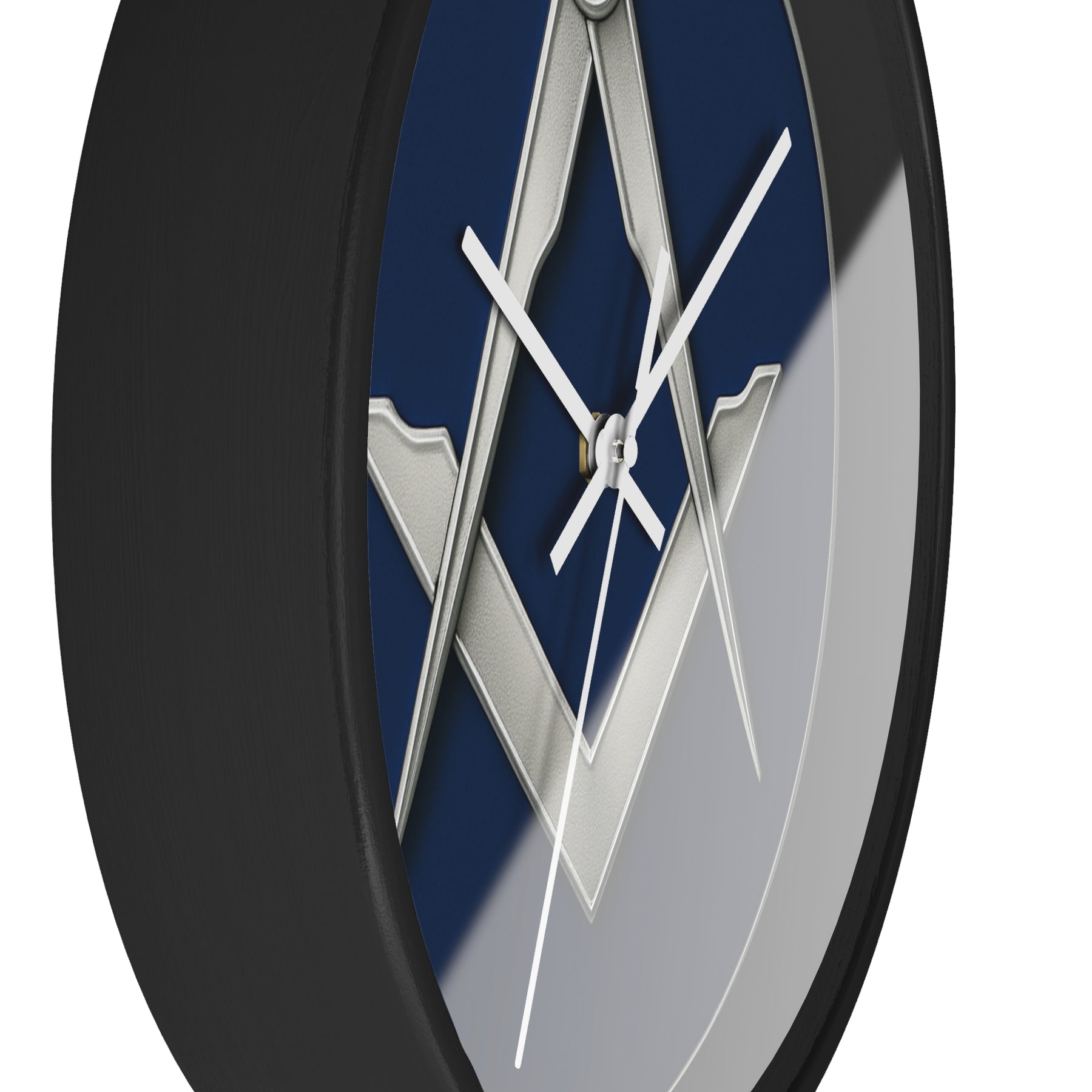 Master Mason Blue Lodge Clock - Minimalist Square & Compass in Wooden Frame - Bricks Masons