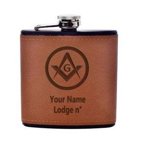 Master Mason Blue Lodge Flask - Leather & Stainless Steel - Bricks Masons